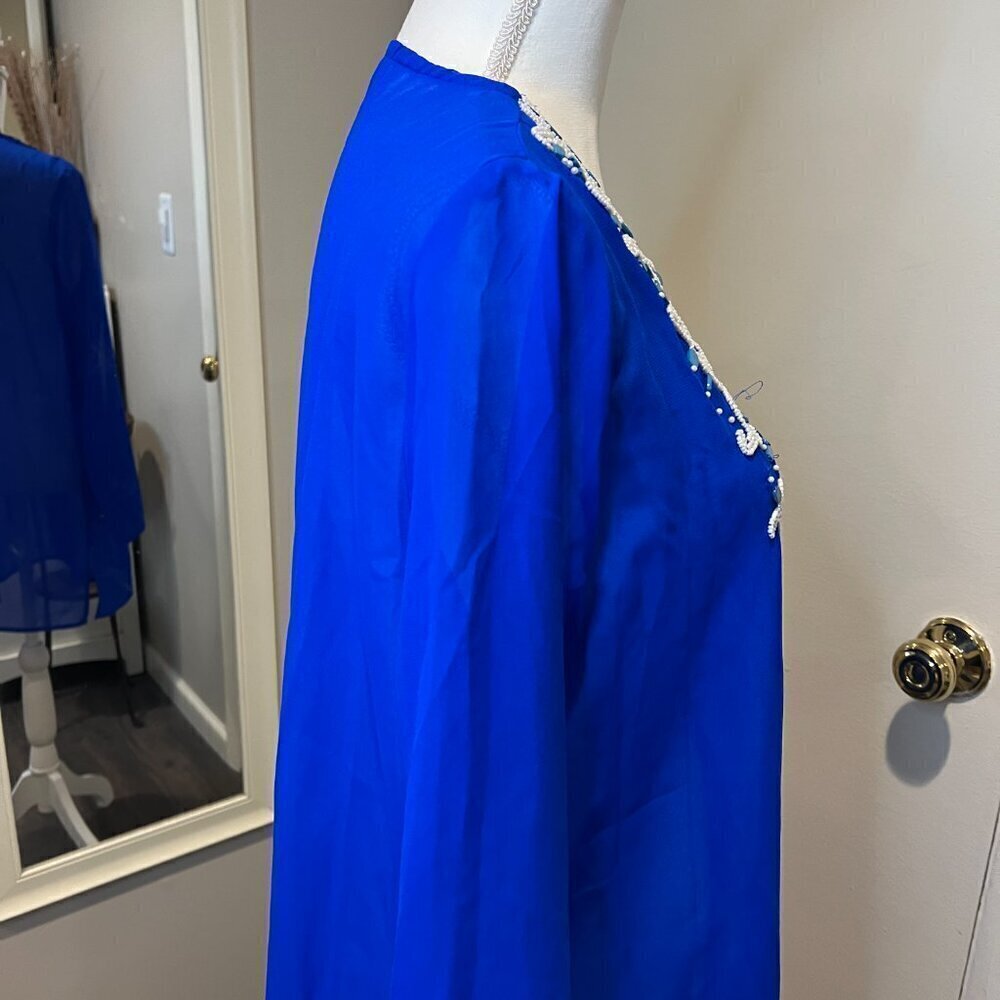 Club Z Collection Royal Blue beaded sheer cover up tunic, Size Medium - Picture 9 of 15
